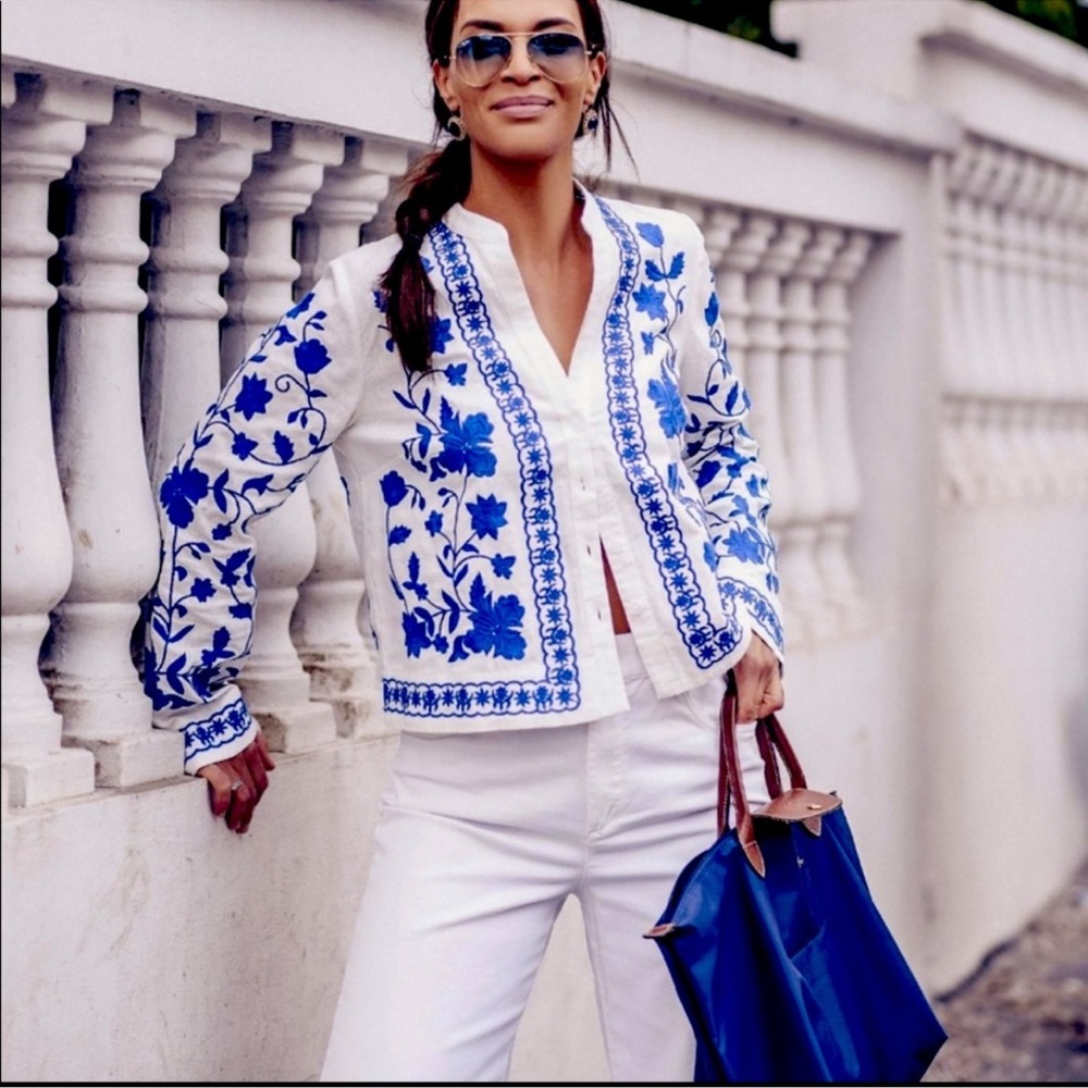 Zara embroidered linen blend jacket size